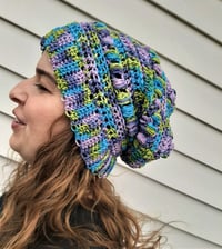 Image 2 of Crochet Acrylic yarn Slouch Hat Bright Colors