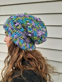 Image 1 of Crochet Acrylic yarn Slouch Hat Bright Colors