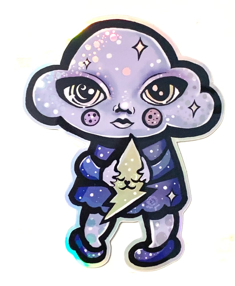 Image of Clara Cloud and Bolty Cat Holographic Sticker