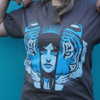 Image 2 of 'Tiger, Tiger' T-shirt - Limited Edition - Blue on Grey