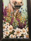 Large Cow with a Felt Flower Crown,  Black Tobacco Lathe Frame