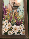 Large Cow with a Felt Flower Crown, Brown Tobacco Lathe Frame
