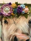 Large Cow with a Felt Flower Crown, Whitewashed Tobacco Lathe Frame
