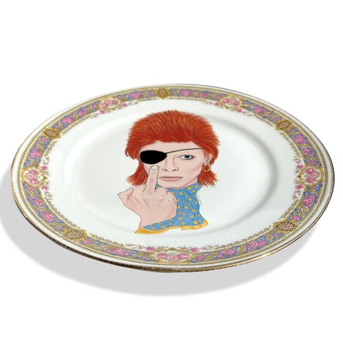 Image of David Bowie - Ziggy Stardust - Watercolor - Vintage Spanish Porcelain Plate - #0736