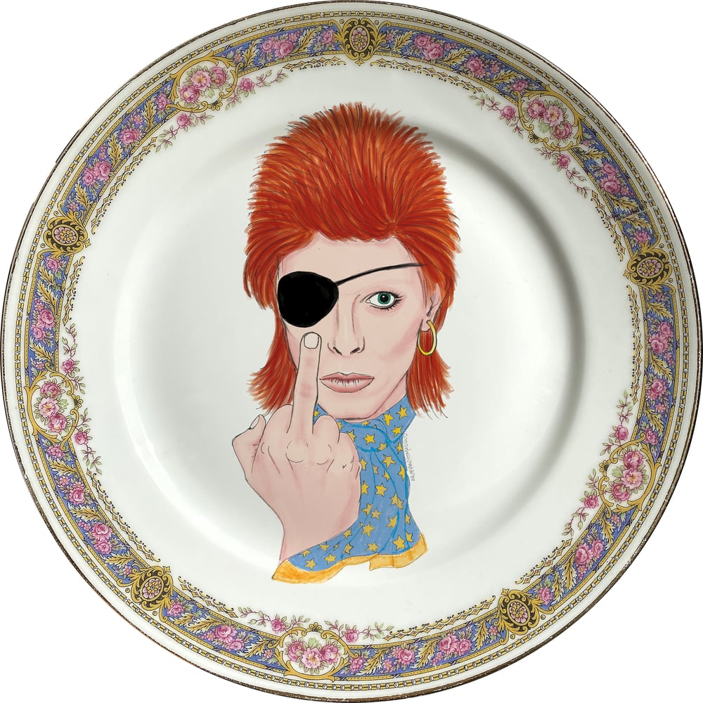 Image of David Bowie - Ziggy Stardust - Watercolor - Vintage Spanish Porcelain Plate - #0736