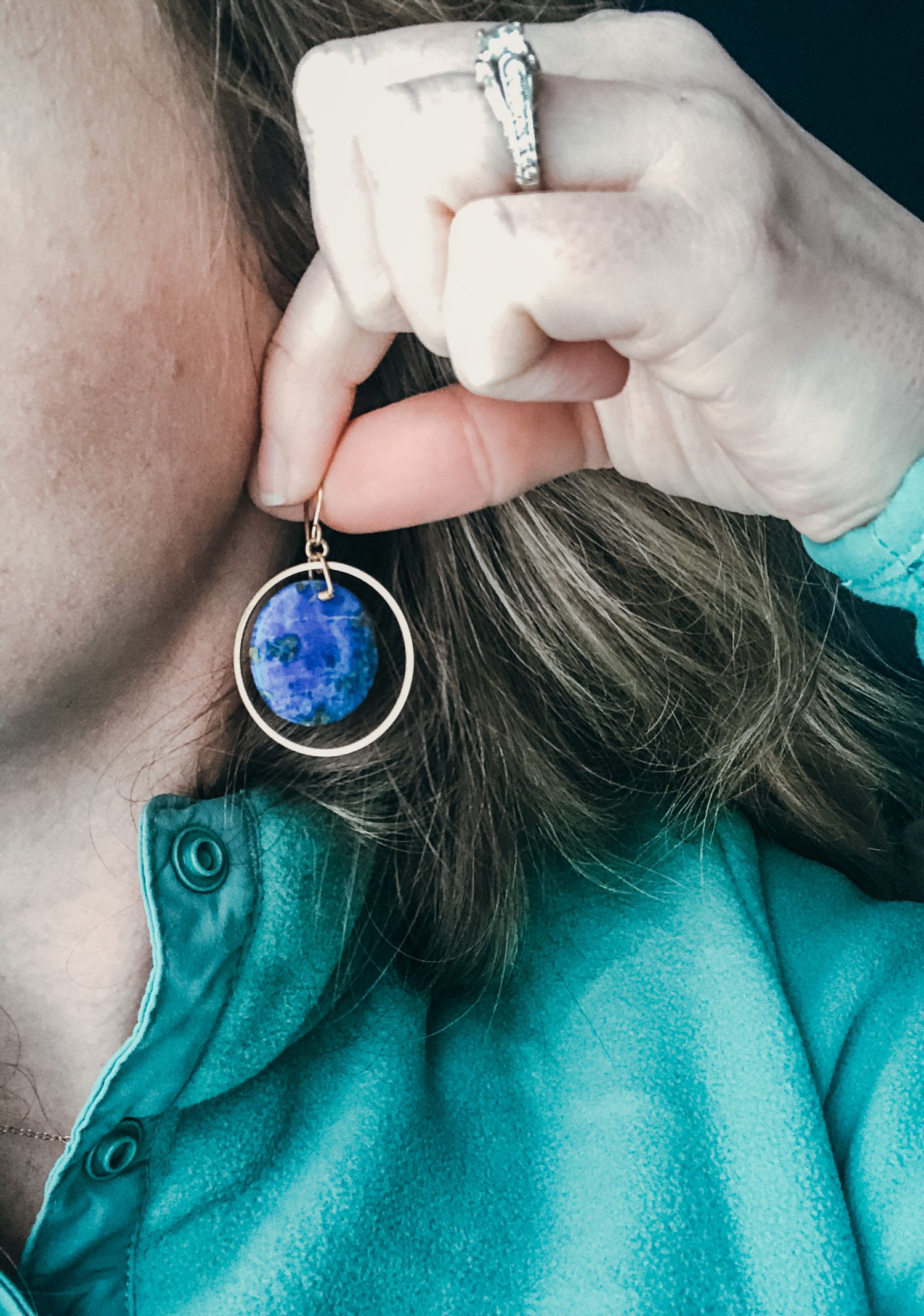 Image of One of a Kind Lapis Lazuli Hoop Earrings