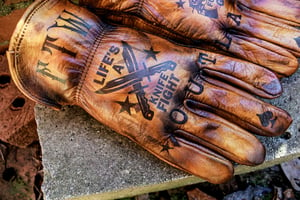 Image of Life's a knife fight/Bring a gun custom leather gloves