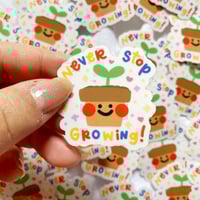 Image 1 of “Never stop growing” clear vinyl sticker flake