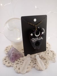 Planchette Necklace (white writing, black backing) 