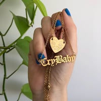 Image 4 of CRYING FACE ENGRAVED HEART CHAIN 