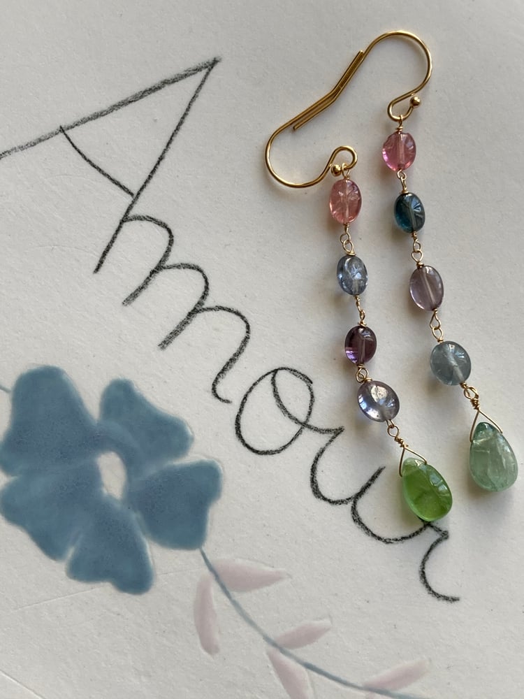 Image of Boucles d’oreilles en gold filled et tourmalines multicolores 