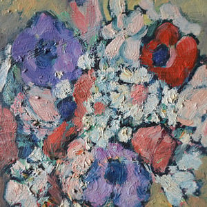 Image of Late 20thC, French Painting ,'Petit Bouquet d’Anémones,' Henri JONAS 