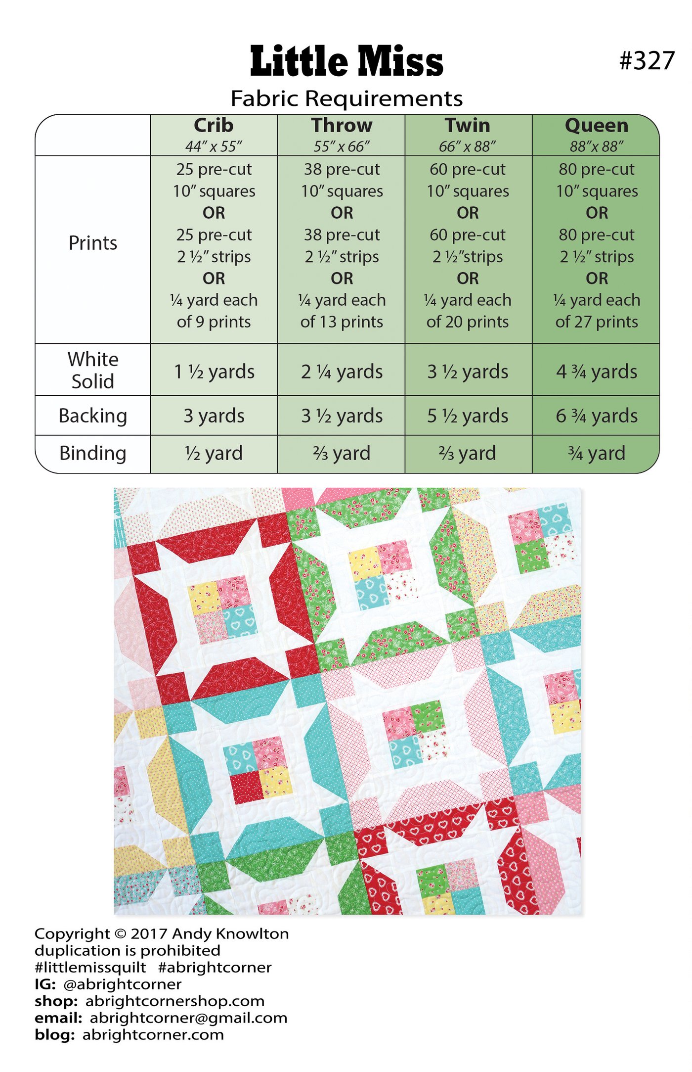 Little Miss Quilt Pattern - PDF version | A Bright Corner