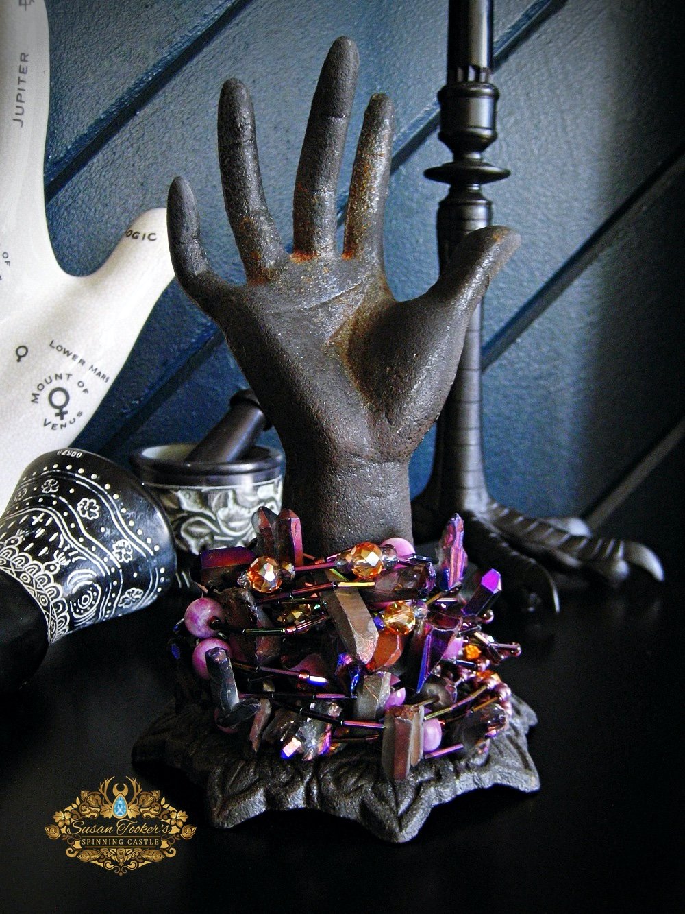 Image of CIRCE - Titanium Purple Aura Quartz Crystal Bracelet Cuff Statement Jewelry Greek Goddess Collection