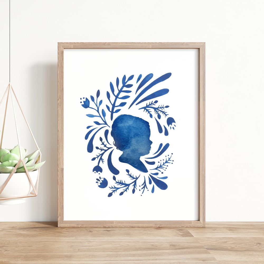Image of Custom Silhouette Print with Delft Design: in Pink, Blue, or Gray