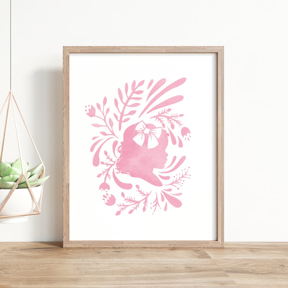 Image of Custom Silhouette Print with Delft Design: in Pink, Blue, or Gray