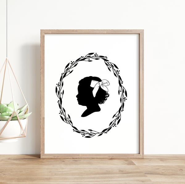 Image of Custom Silhouette Print with Laurel Wreath 