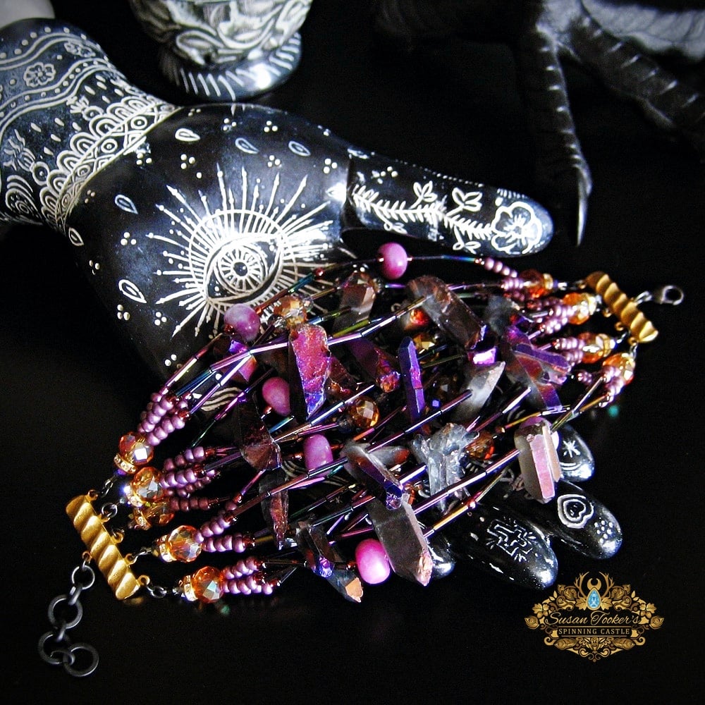 Image of CIRCE - Titanium Purple Aura Quartz Crystal Bracelet Cuff Statement Jewelry Greek Goddess Collection