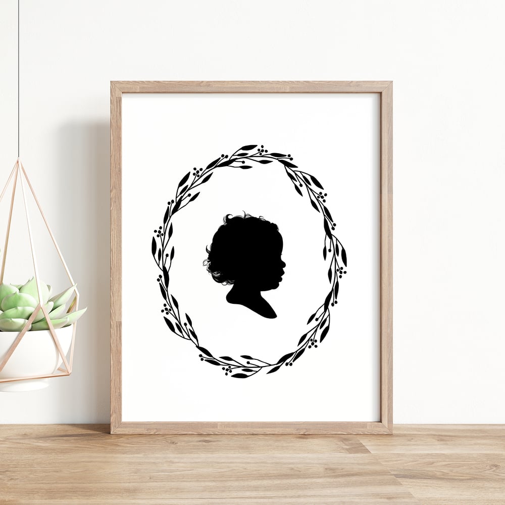 Image of Custom Silhouette Print with Laurel Wreath 