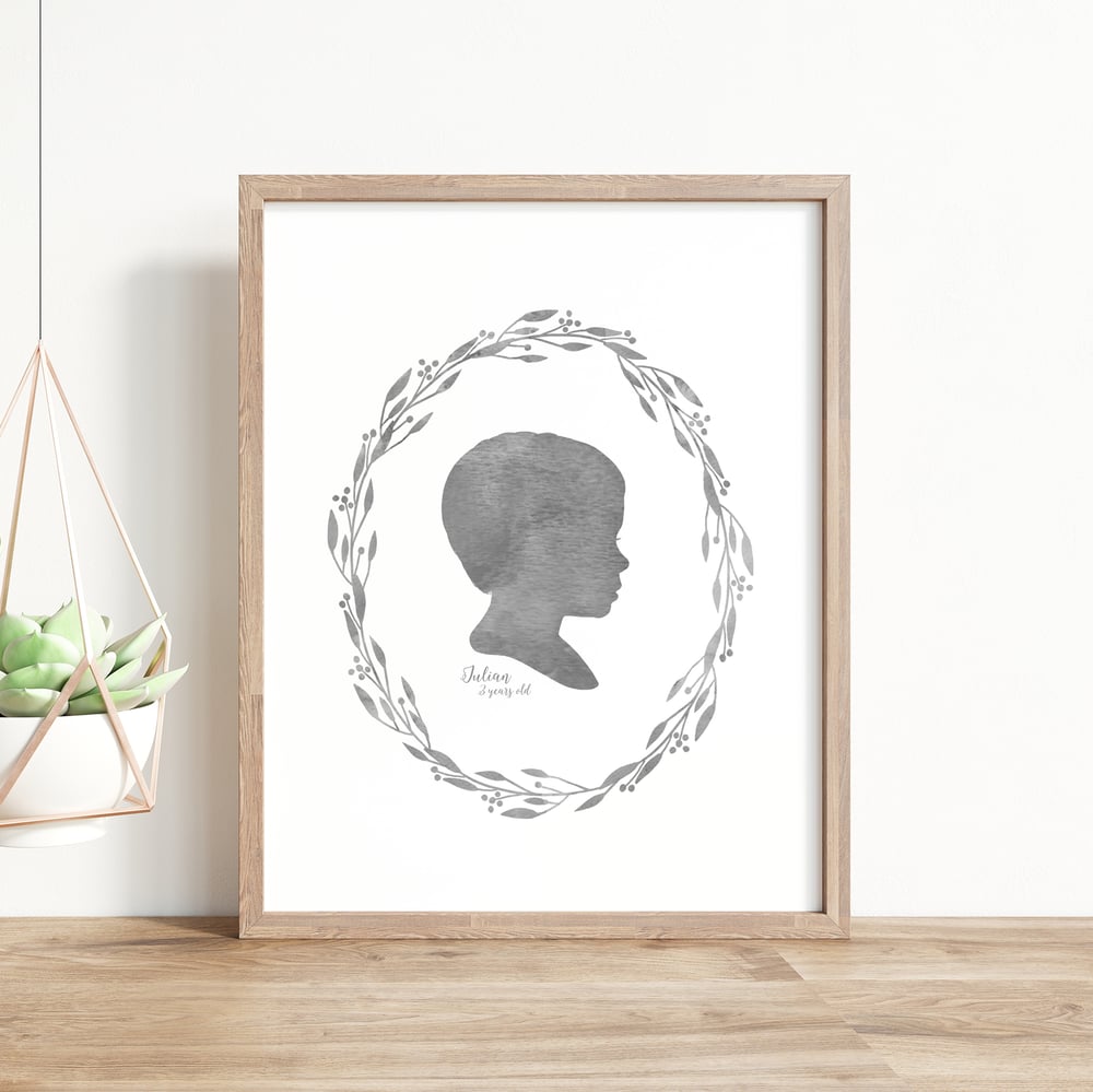 Image of Custom Silhouette Print with Laurel Wreath 