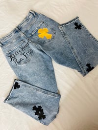 Custom cross patch denim jeans 