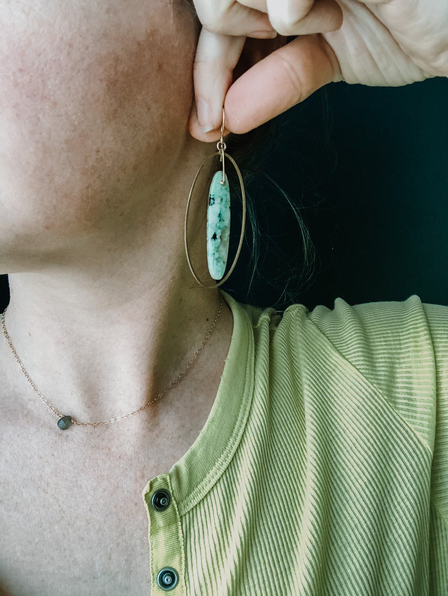 Image of Chrysocolla Oval Hoop Dangles