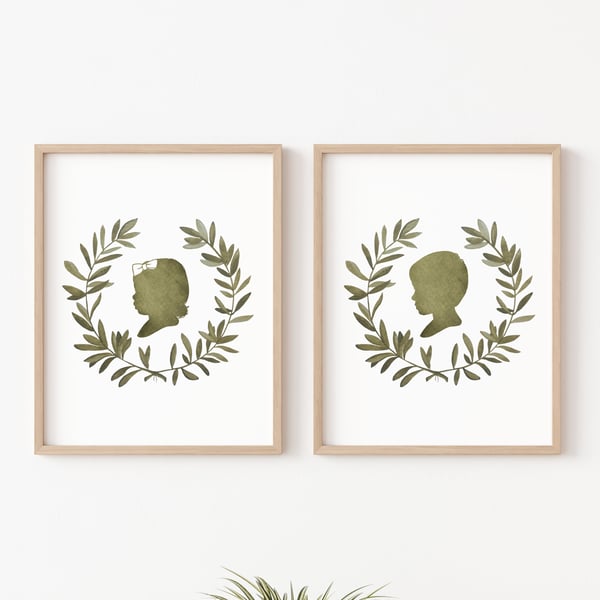Image of Custom Silhouette Print with Olive Branch Wreath 