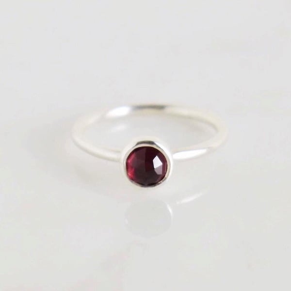 Image of Red Garnet rose cut classic silver ring