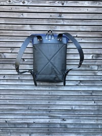 Image 2 of Leather backpack with waxed canvas roll to close top 