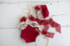 Gwen red romper OR bonnet OR headband/ two sizes