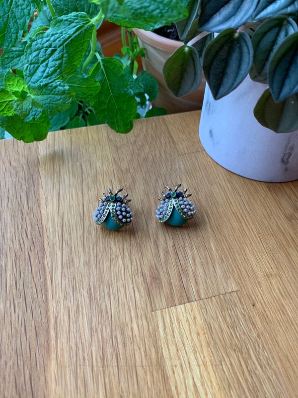 Image of Pear & Crystal Ladybird Stud earring