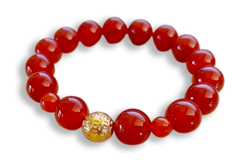 Red Lucky Gold Money Ball Carnelian Bead Bracelet