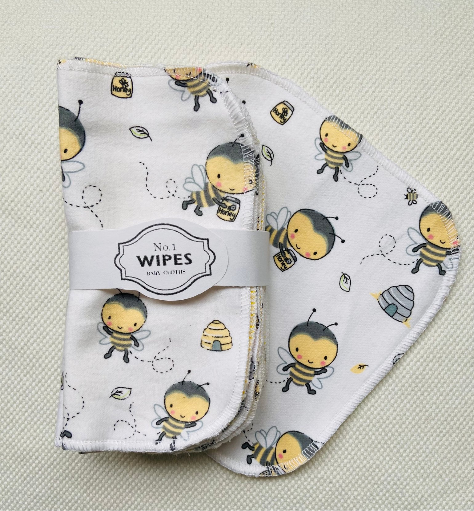 Image of 10 Double-Sided Washable Baby Wipes: Bees