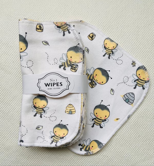 Image of 10 Double-Sided Washable Baby Wipes: Bees