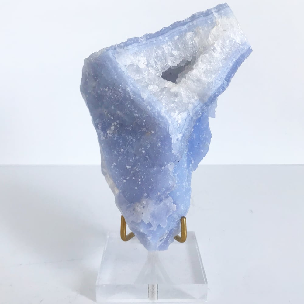 Image of Blue Chalcedony no.65 + Lucite and Brass Stand