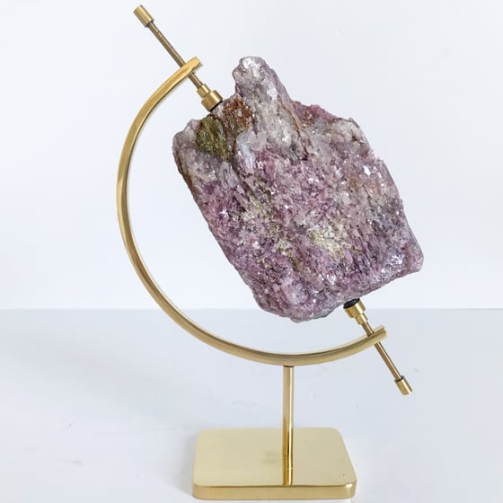 Image of Rubellite/Lepidolite no.11 + Brass Arc Stand