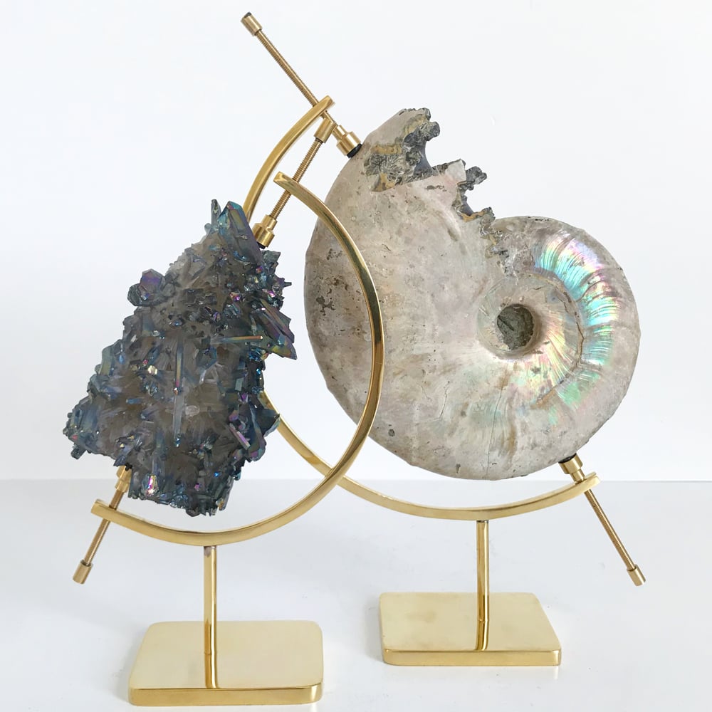 Image of Iridescent Rainbow Ammonite No.37 + Brass Arc Stand