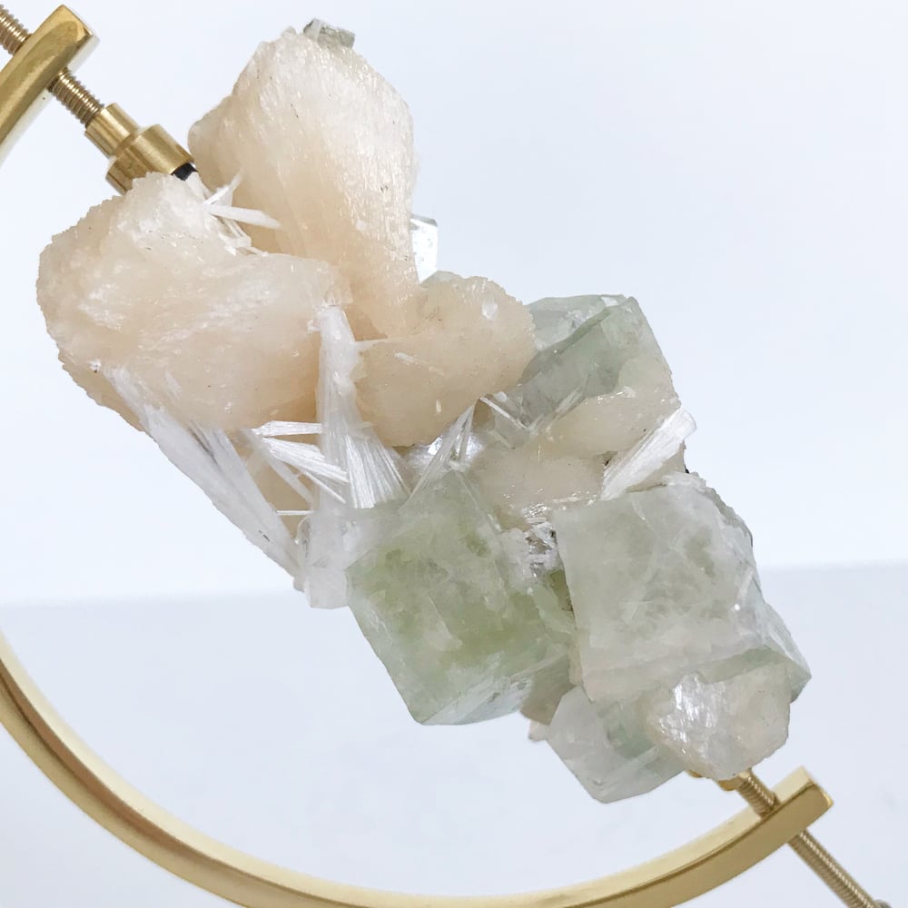 Image of Green Apophyllite/Stilbite/Scolecite no.14 + Brass Arc Stand