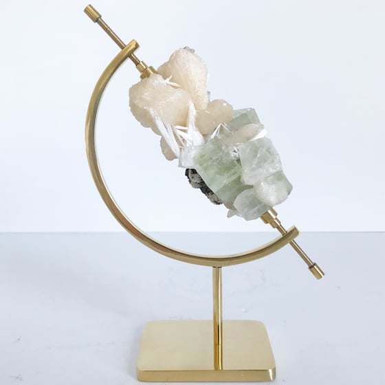 Image of Green Apophyllite/Stilbite/Scolecite no.14 + Brass Arc Stand