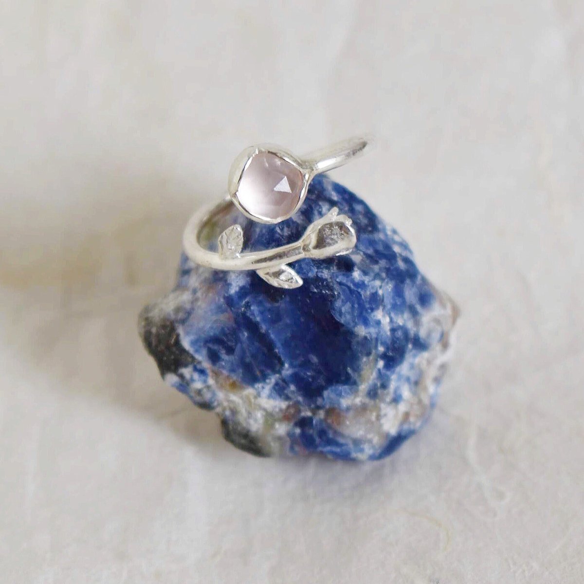 ROSA x Rose Quartz rose cut silver ring | The Dead Bird Jewelry