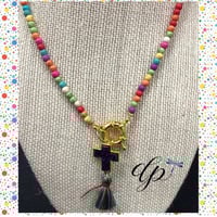 Image 2 of Blue stone cross gold with a colorful choker