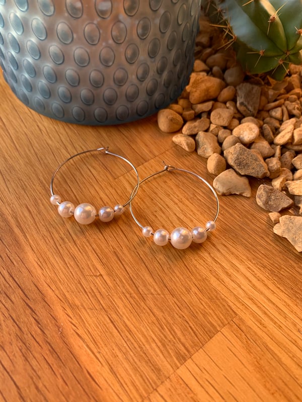 Image of Pearl & Silver Hoop Earrings