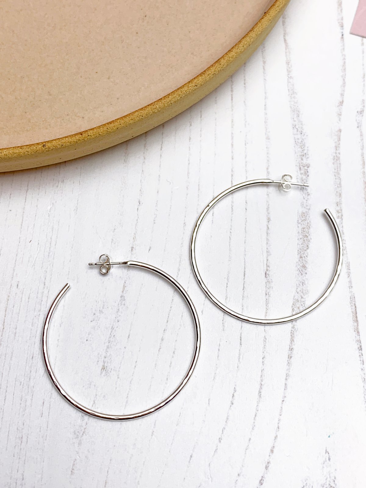 Image of Large hammered silver hoops