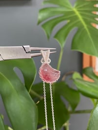 Image 1 of Silver Strawberry Quartz Moon Crystal Necklace