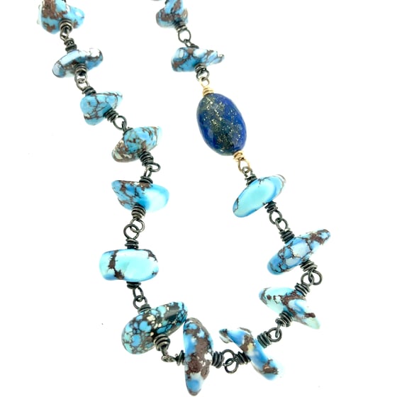 Image of Golden Hills turquoise necklace in sterling and 14k gold