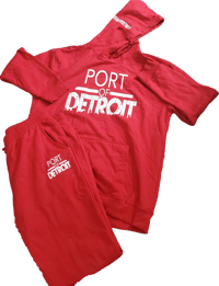 Image 2 of PORT OF DETROIT red hoodie and jogger set 