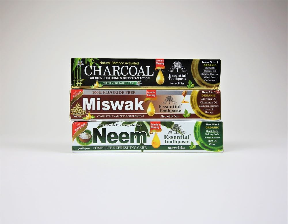 Fluoride Free Essential Toothpastes Neem Miswak Charcoal Herbal