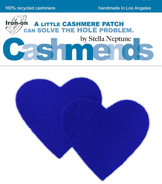 Image of Iron-On Cashmere Elbow Patches - Electric Blue Hearts
