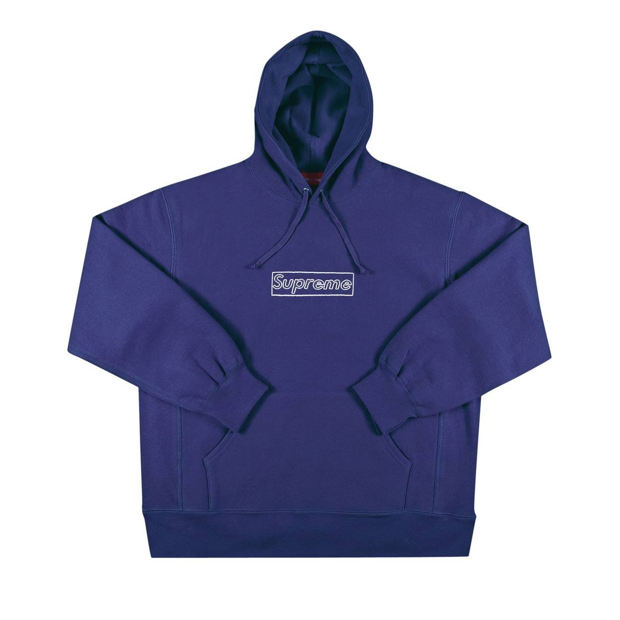 Supreme KAWS Chalk Logo Hooded Sweatshirt Washed Navy | HypebeastKC
