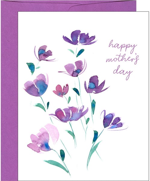 Image of Mother's Day Watercolor Purple Florals Note Card